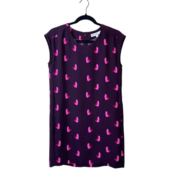 LOFT Dresses & Skirts - LOFT Plum Shift Cat Dress‎ Bright Pink Print FLAW Office Whimsy XS